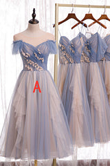 Elegant Tea Length Tulle Corset Bridesmaid Dress outfit, Party Dress Beige