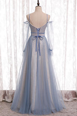 Elegant A-Line Dusty Blue Corset Bridesmaid Dress outfit, Party Dresses For Teenage Girls