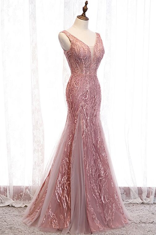 Elegant Mermaid Blush Long Corset Prom Dress outfits, Party Dresses Miami