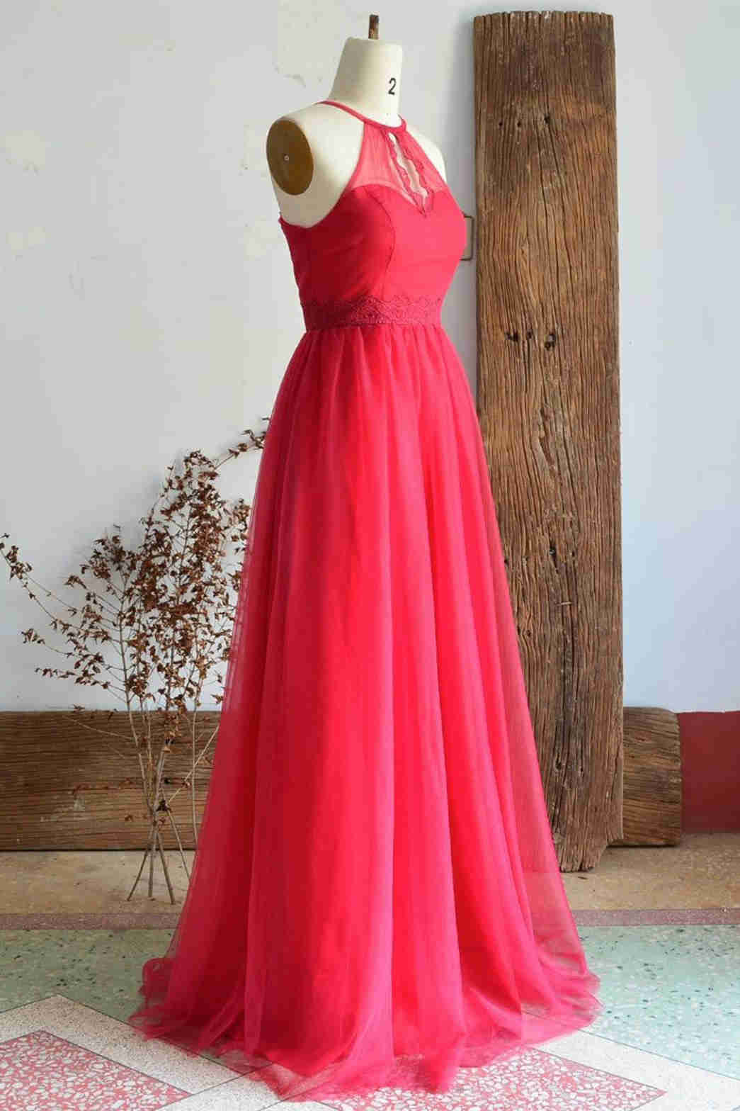 A-Line Halter Hot Pink Long Corset Bridesmaid Dress outfit, Prom Dress Champagne