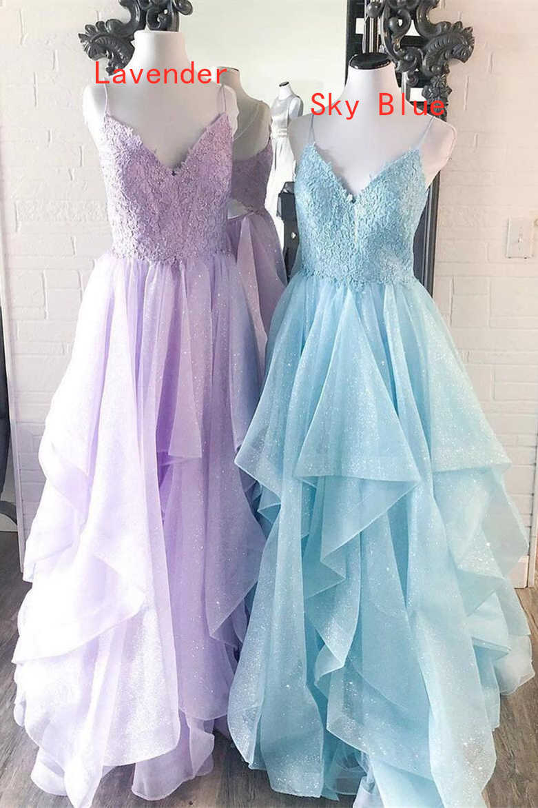 Elegant Light Blue Ruffled Tulle Corset Prom Dress outfits, Party Dress Shiny