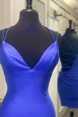 Tight Royal Blue Short Party Dress with Spaghetti Straps Gowns, Evenning Dresses Short