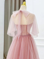 Pink Tulle Tea Length Corset Prom Dress, Pink Tulle Corset Formal Dress outfit, Homecoming Dresses Lace