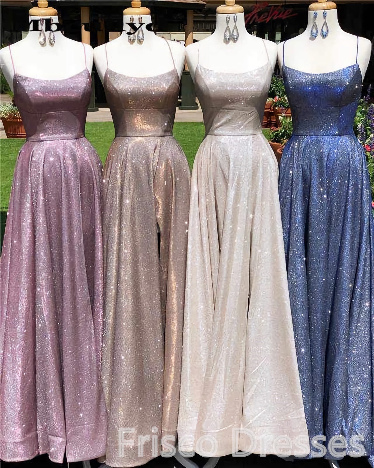 A-Line Sparkle Split Backless Evening Dresses Long Corset Prom Dresses With Pocket Gowns, Party Dress Fancy