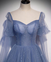 Blue Tulle Sweetheart Long Corset Prom Dress, Blue Tulle Corset Formal Dress outfit, Prom Dress Sites