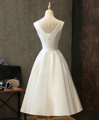 Simple V Neck White Short Corset Prom Dress, White Corset Homecoming Dress outfit, Prom Dress Prom Dress