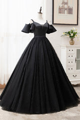 Black V-Neck Tulle Long Corset Prom Dresses, A-Line Black Evening Dresses outfit, Bridesmaid Dresses Mismatched Summer