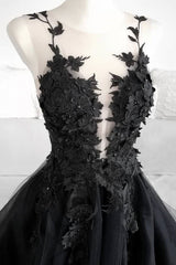 Black Tulle Lace Long Corset Prom Dress, Black Corset Formal Graduation Dress outfits, Bridesmaid Dress Beach Wedding