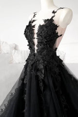 Black Tulle Lace Long Corset Prom Dress, Black Corset Formal Graduation Dress outfits, Bridesmaids Dresses Beach Wedding