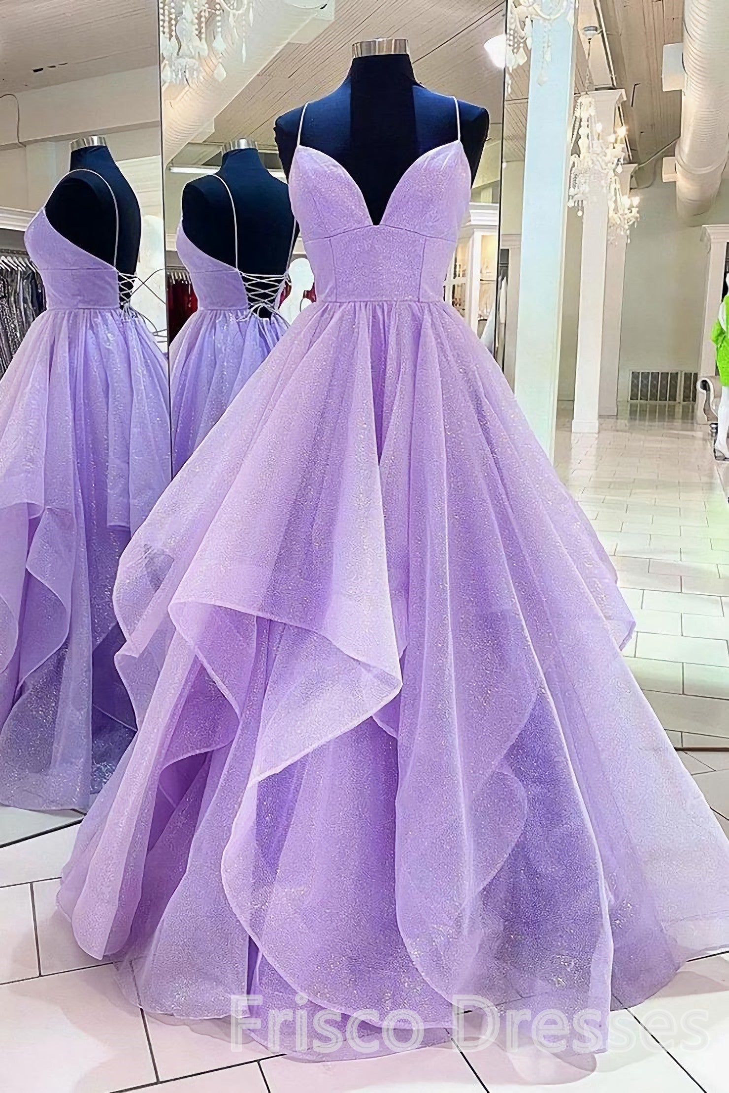 Purple V Neck Sleeveless A Line Tulle Sequin Corset Prom Dresses outfit, Party Dress Hair Style