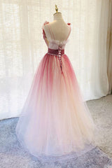 A-Line Burgundy V Neck Tulle Sequin Long Corset Prom Dress Burgundy Evening Dress outfit, Party Dress Pink Dress