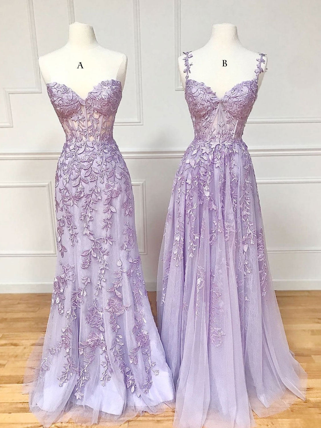 Purple Sweetheart Neck Lace Long Corset Prom Dresses, Purple Lace Graduation Dress outfits, Party Dress Outfits Ideas