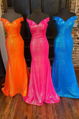 Off the Shoulder Orange Mermaid Long Corset Prom Dress outfits, Bridesmaids Dress Modest