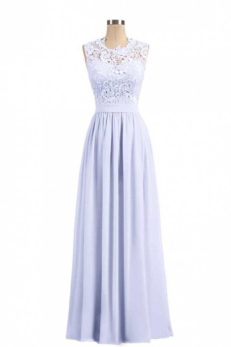 Lavender Lace Crew Neck A-Line Corset Bridesmaid Dress outfit, Evening Dress Lace