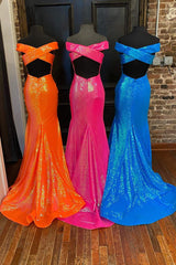 Off the Shoulder Orange Mermaid Long Corset Prom Dress outfits, Bridesmaid Dress Modest