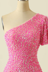 Pink Sequin One-Sleeve Bodycon Corset Homecoming Dress outfit, Bridesmaids Dress Designers