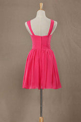Neon Pink Halter Knee Length Corset Bridesmaid Dress outfit, Prom Dresses 2043