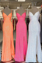 Stunning Straps Sequined Mermaid Long Corset Prom Dress outfits, Prom Dress Long Open Back
