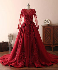 Burgundy Lace Satin Long Corset Prom Dress, Burgundy Lace Evening Dress outfit, Formal Dress Summer