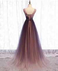 Simple V Neck Tulle Long Corset Prom Dress, Tulle Evening Dress outfit, Prom Dresses Elegant