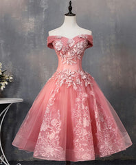 Pink Tulle Lace Off Shoulder Short Corset Prom Dress, Pink Corset Homecoming Dress outfit, Homecoming Dresses For Girls