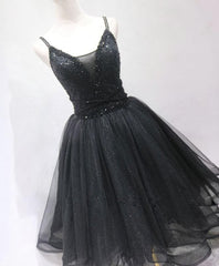 Black Tulle Beads Short Corset Prom Dress, Black Corset Homecoming Dress outfit, Homecomming Dresses Black