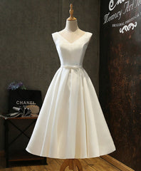 Simple V Neck White Short Corset Prom Dress, White Corset Homecoming Dress outfit, Prom Dress Shop