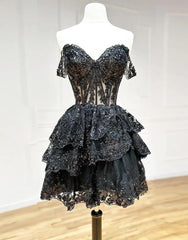 Cute A-Line Tiered Short Corset Homecoming Dress With Appliques Gowns, Formal Dress Classy Elegant