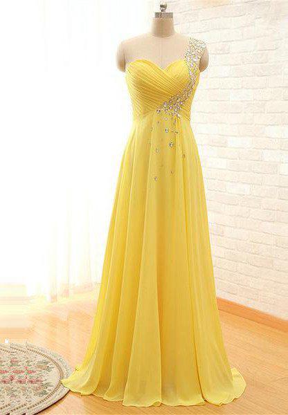 Floor-Length/Long A-Line/Princess One Shoulder Beading Chiffon Corset Prom Dresses outfit, Bridesmaid Dresses By Color