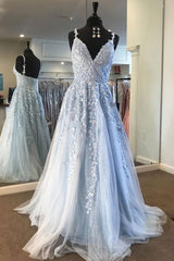 Light Blue Lace Tulle Long Corset Prom Dress, Blue Corset Formal Dress, Ae232 outfit, Formal Dresses Classy Elegant