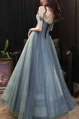 A Line Off the Shoulder Tulle Corset Prom Dress outfits, Party Dress Boho