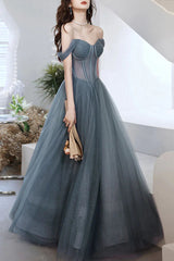 A Line Off the Shoulder Tulle Corset Prom Dress outfits, Party Dress Meaning
