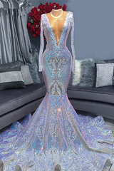 Hot Sparkle Sequin V neck Long sleeves Mermaid Corset Prom Dresses outfit, Party Dresses Designs