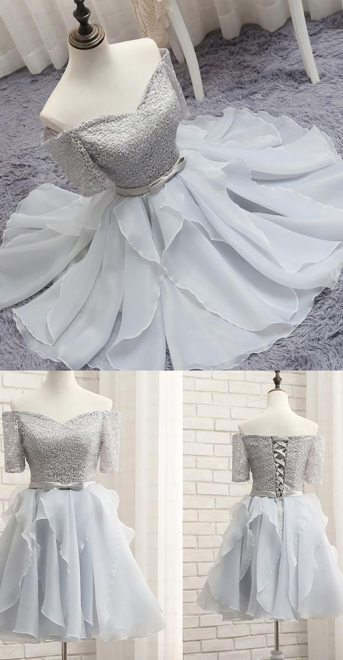 Short Silver Party Corset Homecoming Dresses With Bowknot Lace Up Mini Great Corset Prom Dresses, B0272 outfit, Formal Dresses Long Elegant