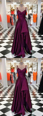 Purple Spaghetti Straps Sleeveless Long Corset Prom Dresses, Split Evening Dresses, B0975 outfit, Formal Dresses Graduation