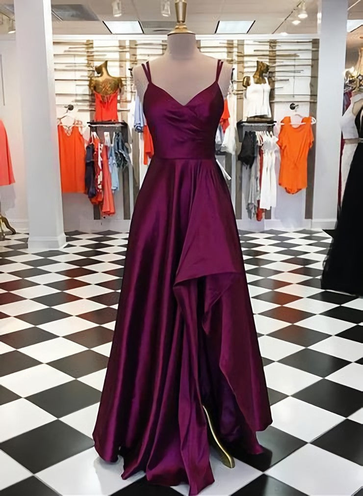 Purple Spaghetti Straps Sleeveless Long Corset Prom Dresses, Split Evening Dresses, B0975 outfit, Formal Dress Inspo