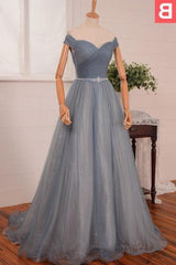 2024 Blue Floor-Length/Long A-Line/Princess Off-the-Shoulder Beading Tulle Corset Prom Dresses outfit, Bridesmaids Dress Trends