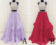 Two Piece High Neck Burgundy Corset Prom Dress, Beaded Open Back Evening Gowns outfit, Formal Dress Stores Near Me