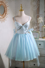 Cute Sky Blue Beading Bowknot Short Princess Corset Homecoming Dresses outfit, Bridesmaid Dresses Different Color
