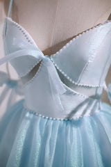 Cute Sky Blue Beading Bowknot Short Princess Corset Homecoming Dresses outfit, Bridesmaid Dresses Different Colors