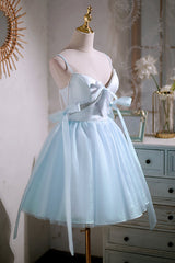 Cute Sky Blue Beading Bowknot Short Princess Corset Homecoming Dresses outfit, Bridesmaid Dresses Vintage