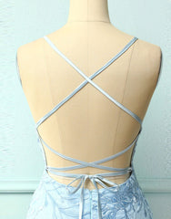 Baby Blue Spaghetti Straps Tight Corset Homecoming Dress With Appliques Gowns, Formal Dress Outfit Ideas