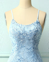 Baby Blue Spaghetti Straps Tight Corset Homecoming Dress With Appliques Gowns, Formal Dress Elegant