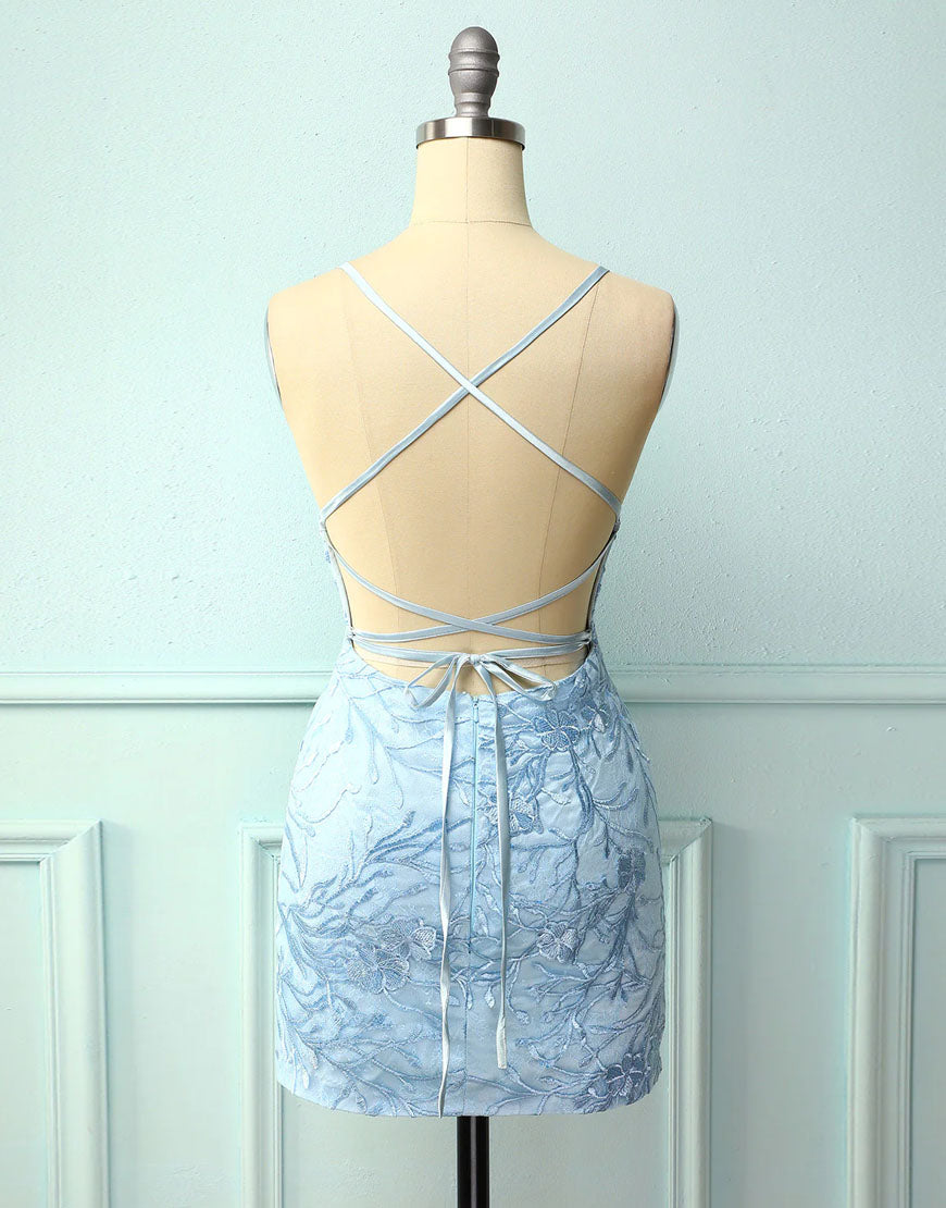 Baby Blue Spaghetti Straps Tight Corset Homecoming Dress With Appliques Gowns, Formal Dresses Fashion