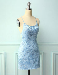 Baby Blue Spaghetti Straps Tight Corset Homecoming Dress With Appliques Gowns, Formal Dress Fashion