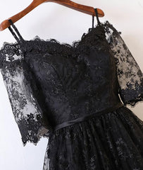 Black Short Sleeve High Low Corset Homecoming Dresses, Lace Appliques Sweetheart Corset Prom Dress outfits, Formal Dresses For Teens