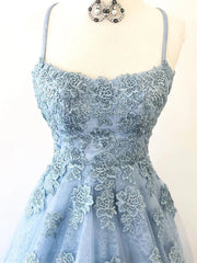 Blue Backless Lace Corset Prom Dresses, Open Back Blue Lace Corset Formal Evening Graduation Dresses outfit, Prom Dresses Simple