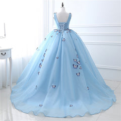 Blue Butterfly Flowers Lace Up Corset Ball Gowns Long Corset Prom Dresses outfit, Bridesmaid Dress Convertible