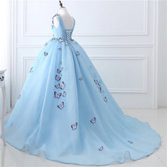 Blue Butterfly Flowers Lace Up Corset Ball Gowns Long Corset Prom Dresses outfit, Bridesmaid Dresses