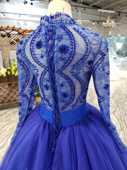 Blue Long Sleeves V Neck Tulle Corset Prom Dresses with Beading outfit, Bridesmaids Dresses Long Sleeve